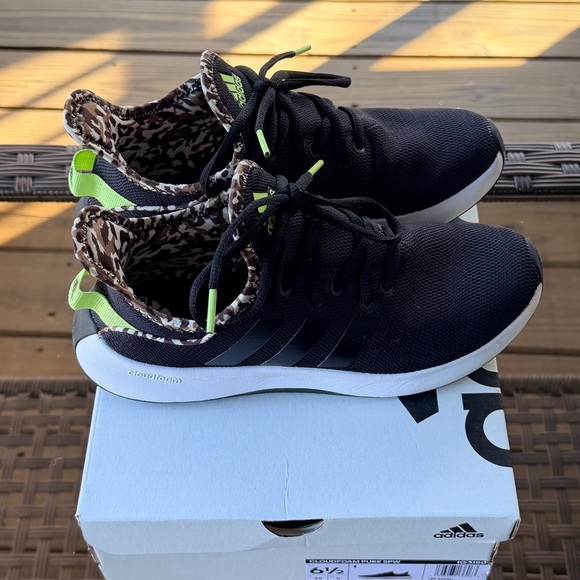 adidas Shoes - Adidas Cloudfoam Pure SPW Black and Neon Green Sneakers Size 6.5